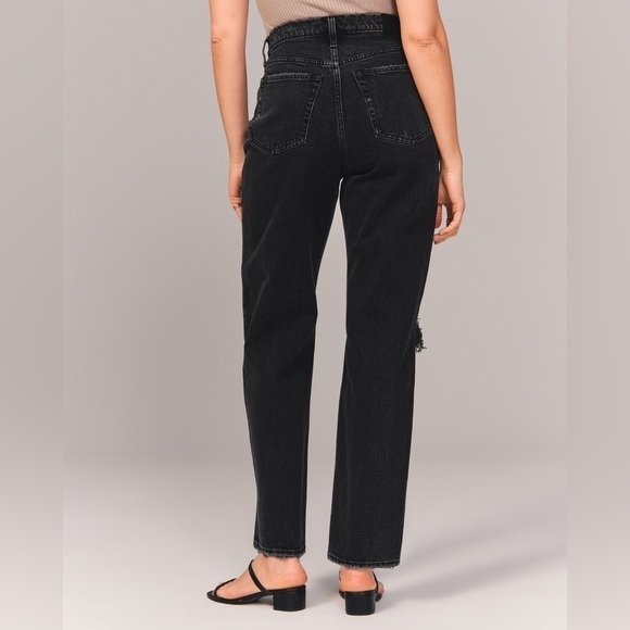 Abercrombie and Fitch High Rise Dad Straight Leg Black Destroy Jeans - Picture 2 of 12